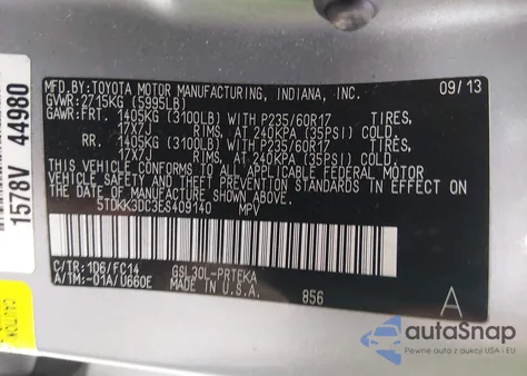 2014 Toyota Sienna Le V6 8 Passenger from USA, damaged, VIN 5TDKK3DC3ES409140